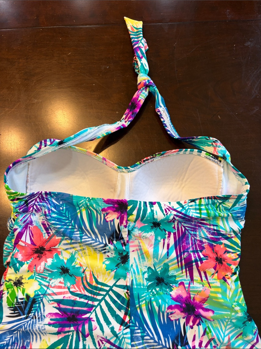 Catalina Tropical Floral Halter One-Piece Swimsuit - Teal, Pink, Yellow - Picture 5 of 7